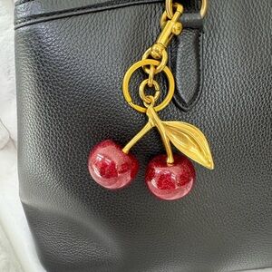 Fashion Cherry Bag Charm Keychain | Red Glitter Resin & Brass | Charm Collection